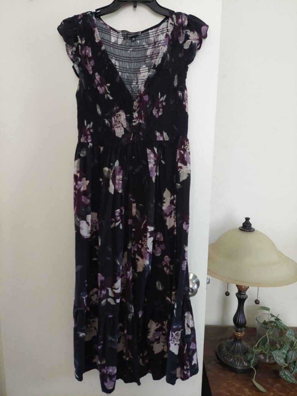 Torrid Midi Ruffle-Sleeve Tiered Dress Floral Black NWOT